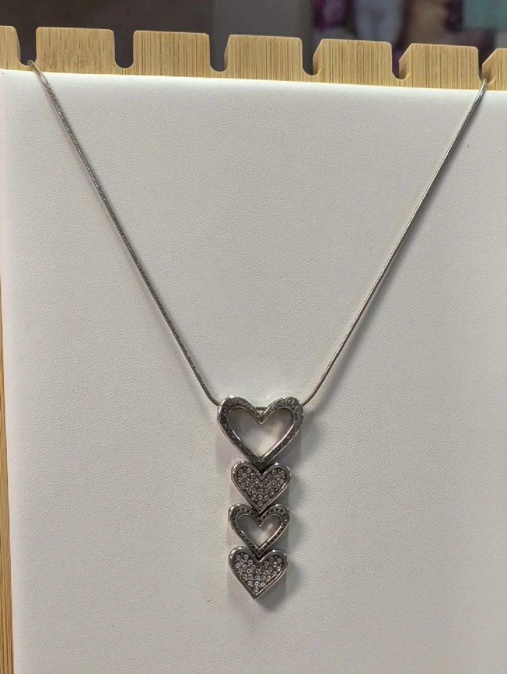Brighton Silver Heart Pendant Necklace - Sparkling Four-Heart Drop